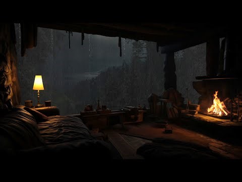 Relaxing Rainy Night 🌧️ Warm Cabin Fireplace & Gentle Forest Rain Sounds for Stress Relief