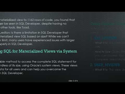 Resolving the Issue of Not Seeing SQL for Large Materialized Views in SQL Developer