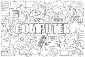 Computer background from line icon. Linear vector pattern. Vector...