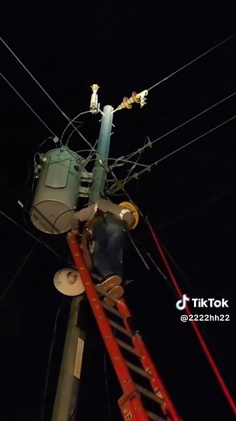 Utility Pole Inspection at Night: Climbing the Ladder
