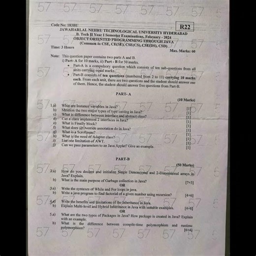 object oriented programming through java#java#oops#cse#r22#previousyearquestions #jntuh