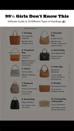 Ultimate Guide to 10 Different Types of Handbags & When to Use Them | Tote, Clutch, Satchel & More