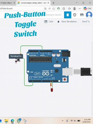 How to Build a Push-Button Toggle Switch with Arduino | Tinkercad Tutorial