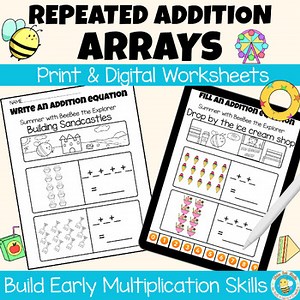 Summer Repeated Addition Arrays | Multiplication Math Practice for 2nd Grade