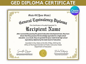 Printable GED Diploma Template, High School Diploma, School Equivalency Diploma, Editable Diploma Replica Template, Instant Download - Etsy