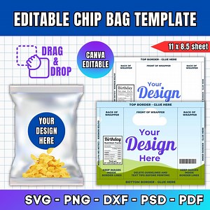 Editable Chip Bag Template Canva | Printable Party Favor Wrapper | Chip Bag Label Svg Png Pdf Psd | Kids Birthday Party Favor DIY - Etsy