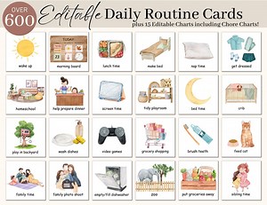 Editable Kids Daily Routine Cards | Daily Visual Schedule | Chore Chart for Kids, Daily Rhythm Schedule for Toddlers, Preschool and Children - Etsy