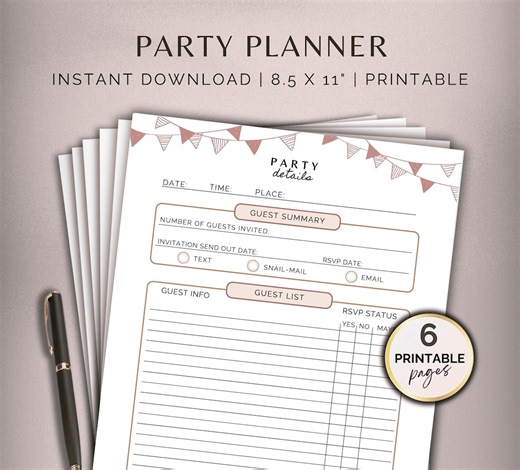 Party Planner Printable: Event Planning Template, Guest List (PDF) - Etsy