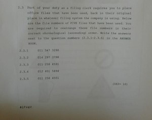 Part of your duty as a filing clerk requires you to place offic... | Filo