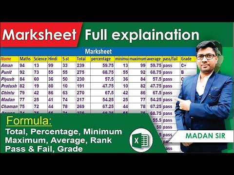 🔥🔥 Excel Marksheet | Excel Marksheet kaise banaye | Formula of Sum, Percentage, Pass & Fail, Grade.