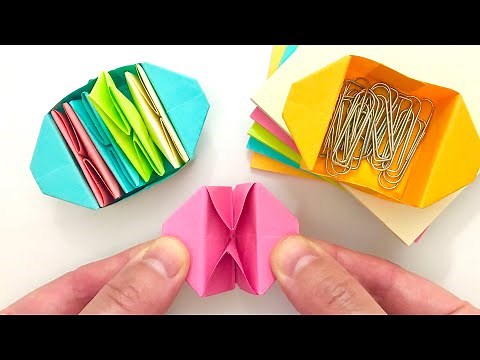Easy Paper Box Craft, Sticky Note Origami Easy, No Glue / No Scissors, Origami Box, Post-it Origami