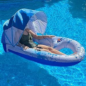 Amazon.com: Pool Floats Adult with Canopy Upf50+, Extra Large Pool Floats Adult Heavy Duty, Swimming Pool Float with Shade Cover, Cup Holders, Ergonomic Headrest(Blue) : Toys & Games