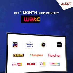 Recharge your DishTV connection with Rs.300 or more and get a complimentary 1-month subscription to the Watcho Dhamaal Plan! Enjoy content from your channels as well as 10 amazing OTT apps at no extra cost. Hurry!! Avail your offer now! | Dish TV