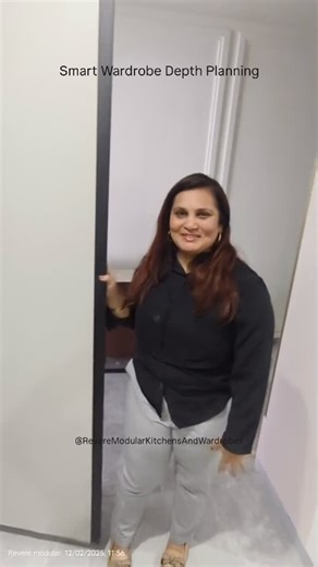 Revere Modular Kitchen, Wardrobe and More on Instagram: "Instead of wasting excess wardrobe depth, a reduced-depth shelf is added making it easy to stand, reach, and access storage behind. Smart planning ensures every inch works for you. 🤘🏼 Follow us @revere.modular for: ‣ Modular Kitchens & Wardrobes solutions ‣ Design & Consultation, Project Management & Execution ‣ Residential & Office Furniture | Aluminium Partitions #RevereModularKitchenBedroom #RevereModular #ModularKitchenDesign"