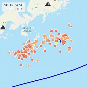 709 reactions · 215 shares | A time lapse of 7 days of seismic activity after the recent M7.8 earthquake near Gulf of Alaska. Created using Earthquake+ iOS app. https://bit.ly/earthquakesapp | Earthquake+ | Facebook