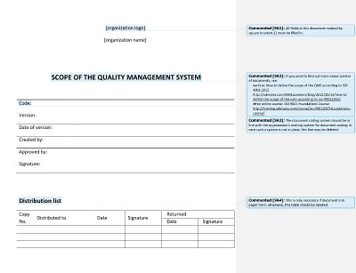 Scope of the Quality Management System [ISO 9001 templates]