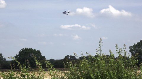 B-52 Bomber Crabbing Into Landing with Chute Deployment