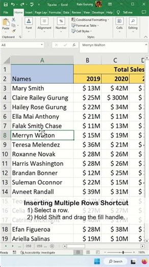 How to Insert Multiple Rows in Excel? - Excel Tips and Tricks #shorts