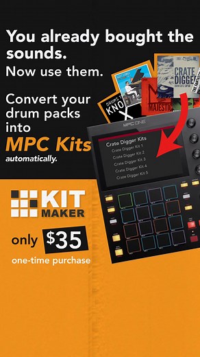 What if your drum samples were full kits, pre-mapped and ready to play.\u0003 Kit Maker automatically converts your packs into playable MPC kits. ✅ Converts your drum sample packs (one-shot WAVs) into playable kits ✅ Converts Maschine Expansions into MPC kits with audio previews ✅ Classic MPC pad layout mapped with colored pads ✅ Works with: – MPC X / Live / Live II / Live III / One / Key 37 / Force – MPC Desktop & MPC Beats – Plus Ableton Live, Push 3, Move, BeatMaker 3 & more $35 one-time • Ma