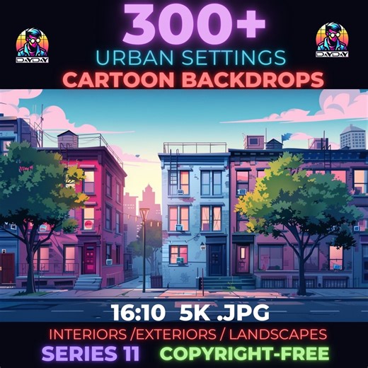 Urban Cartoon Backgrounds Bundle, City Background, 400 Cartoon Backdrops, Animators 5k Character Placement, Photo Backdrops, No Copyright - Etsy