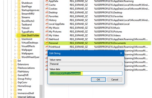 Unable to restore Documents folder to Default Location of C Drive