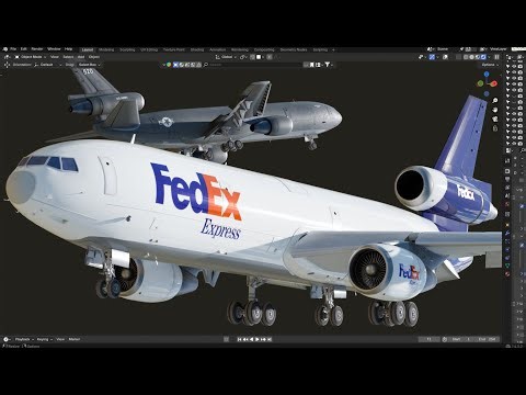 Airplane 3D modeling process ( DC-10 ). Blender timelapse