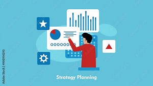 Businessman with chart and strategy planning cartoon animation Stock Video