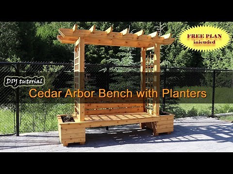 Stunning Cedar Arbor Bench with Planters, DIY - step-by-step tutorial. Free plan included.