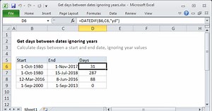 Get days between dates ignoring years
