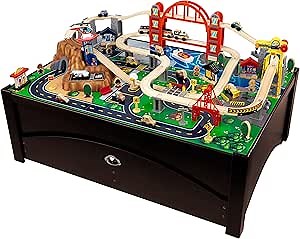 KidKraft Metropolis Wooden Train Set & Table with 100 Pieces and Storage Drawer - Espresso
