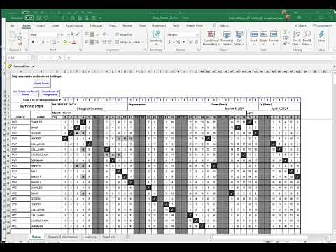 Automated Excel Army Duty Roster Quick Overview