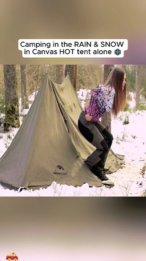 Camping in the RAIN & SNOW in Canvas HOT tent alone ❄️ Cooking in the woods. #campingtent #camping #solocamping #survival #girlcamping #outdoors #snow #asmr #relax #camp #campinglife #rain #snowcamping #luxurycamping #luxurytent | Nomadnes Adventures