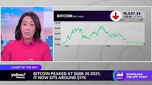 Bitcoin valued at roughly $17,000 after peaking at $68,000 in 2021