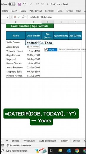 Excel Formula to Calculate Age‼️Excel tips and tricks #exceltips #exceltricks #exceltutorial