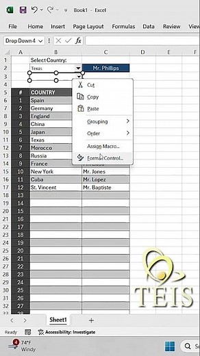 How to change cells dynamically in excel based on a combo box selection? #spreadsheets #combobox