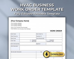 HVAC Work Order Template: Fillable PDF, Excel, Word Job Sheet | 2025 Version (instant Download) - Etsy