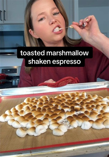 i made a homemade toasted marshmallow syrup and turned it into a shaken espresso and this might be one of my favorite coffee drinks yet. So creamy, slightly toasty, and SO good shaken and iced! 🤎🔥 ☕️toasted marshmallow syrup ingredients 1 cup sugar 1 cup water 1½ cups mini marshmallows 2 tsp vanilla extract pinch salt instructions toast the marshmallows until golden and melty. add the sugar and water to a saucepan simmer for 10 minutes. stir in the toasted marshmallows until melted and smooth,