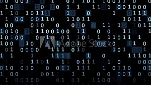 random binary numbers dark background computer software 2d animation. Can be used to represent programming machine learning, algorithm coding or hacking security
