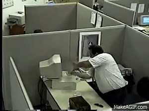 Man destroys computer on Make a GIF