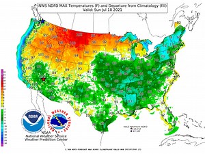 1.6K views · 63 reactions | Here's a look at this week's high temperature forecast. Excessive heat is expected throughout the Northern Plains, with highs into the upper-90s and triple digits. Meanwhile, clouds and scattered showers should keep much of the Northeast and southern U.S. cooler than average. | NOAA NWS Weather Prediction Center | Facebook