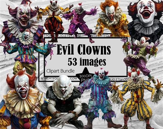 Evil Clown Clipart Scary Clown PNG Zombie Clown Bundle PNG Graphics Transparent Commercial Use Digital Download Sublimation Journal - Etsy