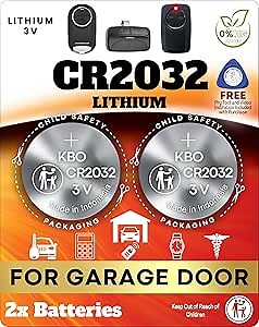 Garage Door Opener Battery - 2 Pack CR2032 Button Lithium 3V | Replacement Power for Major Remotes, Keypads, Sensors