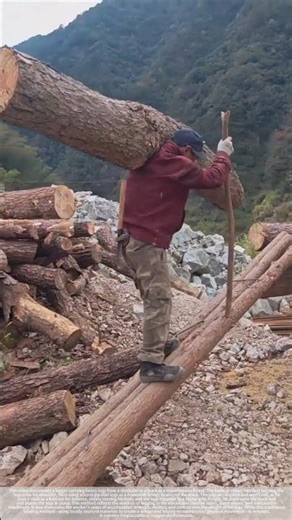 Manual shoulder-lifting process for loading logs onto trucks