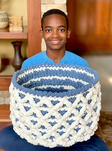 This is the Bernat Crochet Trellis Basket. I used two colors of Bernat Big Plush yarn which is a Jumbo 7 weight. If you have some experience with crochet, this will be a great project for you. The basket is big, fun, and unique! The free written pattern and yarn links are on my website www.jonahhands.com or tap link in my bio. #yarnspirations #yarnspo #bernat #jonahhands #thelightwecarry #crochet #basket #crochetbasket #trellis #bucks #dowhatyoulove #crocheter #maker #creator #craft | Jonah’s Ha