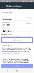 mySA Gov group COVID Safe check in is here! If you are with anyone who is unable to check in themselves, due to age, disability or language barriers, you can check in on their behalf using the new group check in function on the mySA Gov app. While QR check-ins are no longer required on transport (including taxis and rideshare), at auctions and inspections and educational facilities, COVID Safe check ins are required at: ✅ restaurants, takeaway and licensed venues ✅ sports, fitness or recreation 