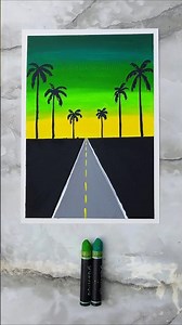 Sunset Road with Palm Trees 🌴🌇 | Easy Oil Pastel Drawing #art #oilpastel