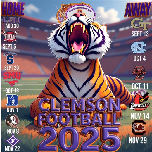 406K views · 2.8K reactions | 2025 Clemson Football Schedule #Clemson #ALLIN #CollegeFootball #ACC @topfans @everyone @Followers | Clemson Sports News | Facebook