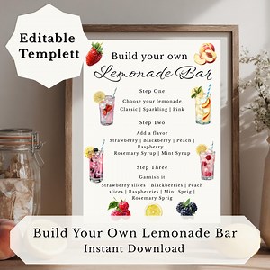 Build Your Own Lemonade Bar Sign Minimalist Drink Station Decor Wedding (editable Template) - Etsy