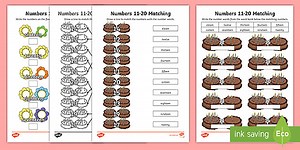 Numbers 11 to 20 Matching Words and Digits Worksheets