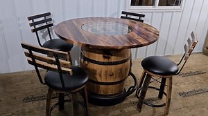 Barrel Bar Table - Amish Handmade - Counter Table - Bar Chairs - Farmhouse Furniture - Swivel Chairs - Cushion Seat - Whiskey Barrel- Rustic - Etsy